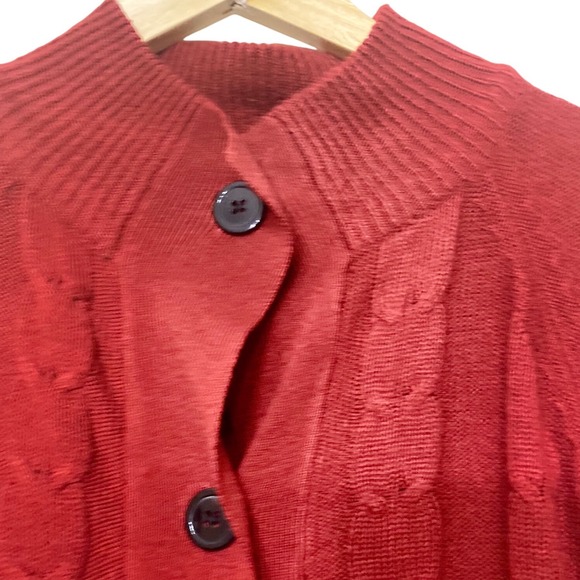 Argee Womens Red Cable Knit Button Front Poncho Sweater Mock Neck L/XL - Picture 3 of 5